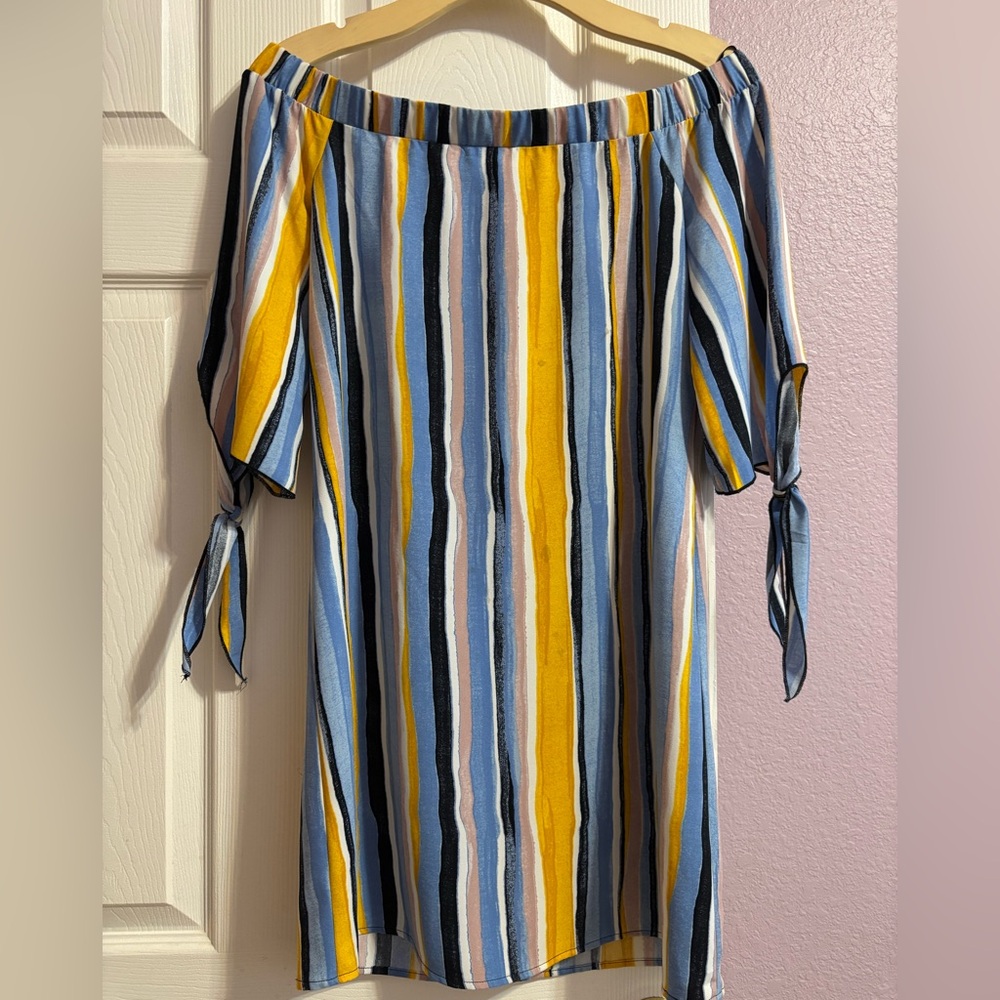 Bar III Striped Off Shoulder Dress